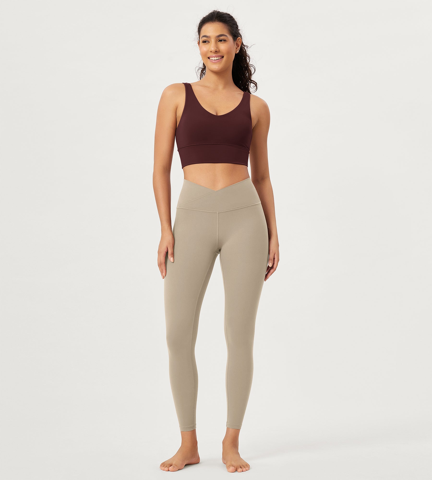 25 Buttery Soft Crossover Lounge Yoga Waist Leggings Shaker Beige - ododos