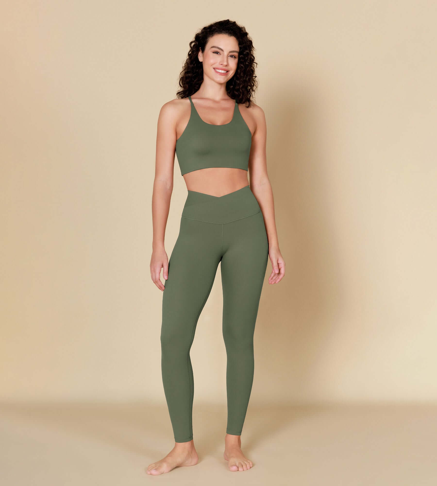 ODCLOUD 28 Crossover Leggings with Back Pocket Dark Olive - ododos
