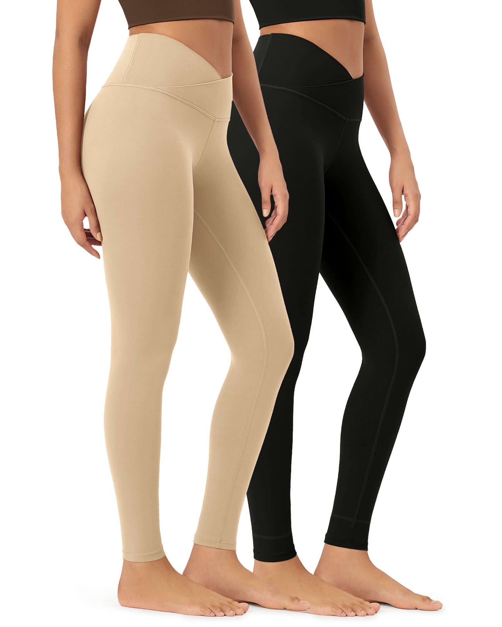2 Pack 28 Odcloud Buttery Soft Cross Waist Yoga Leggings Black+Beige - ododos