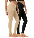 2 Pack 28 Odcloud Buttery Soft Cross Waist Yoga Leggings Black+Beige - ododos