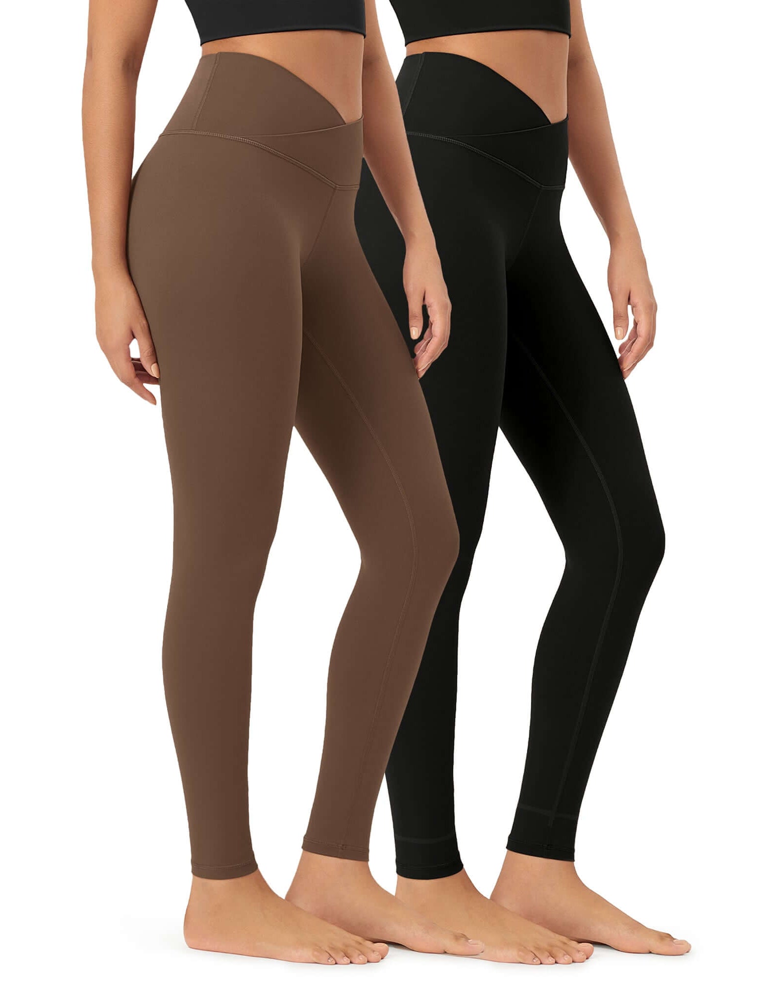 2 Pack 28 Odcloud Buttery Soft Cross Waist Yoga Leggings Black+brunette - ododos