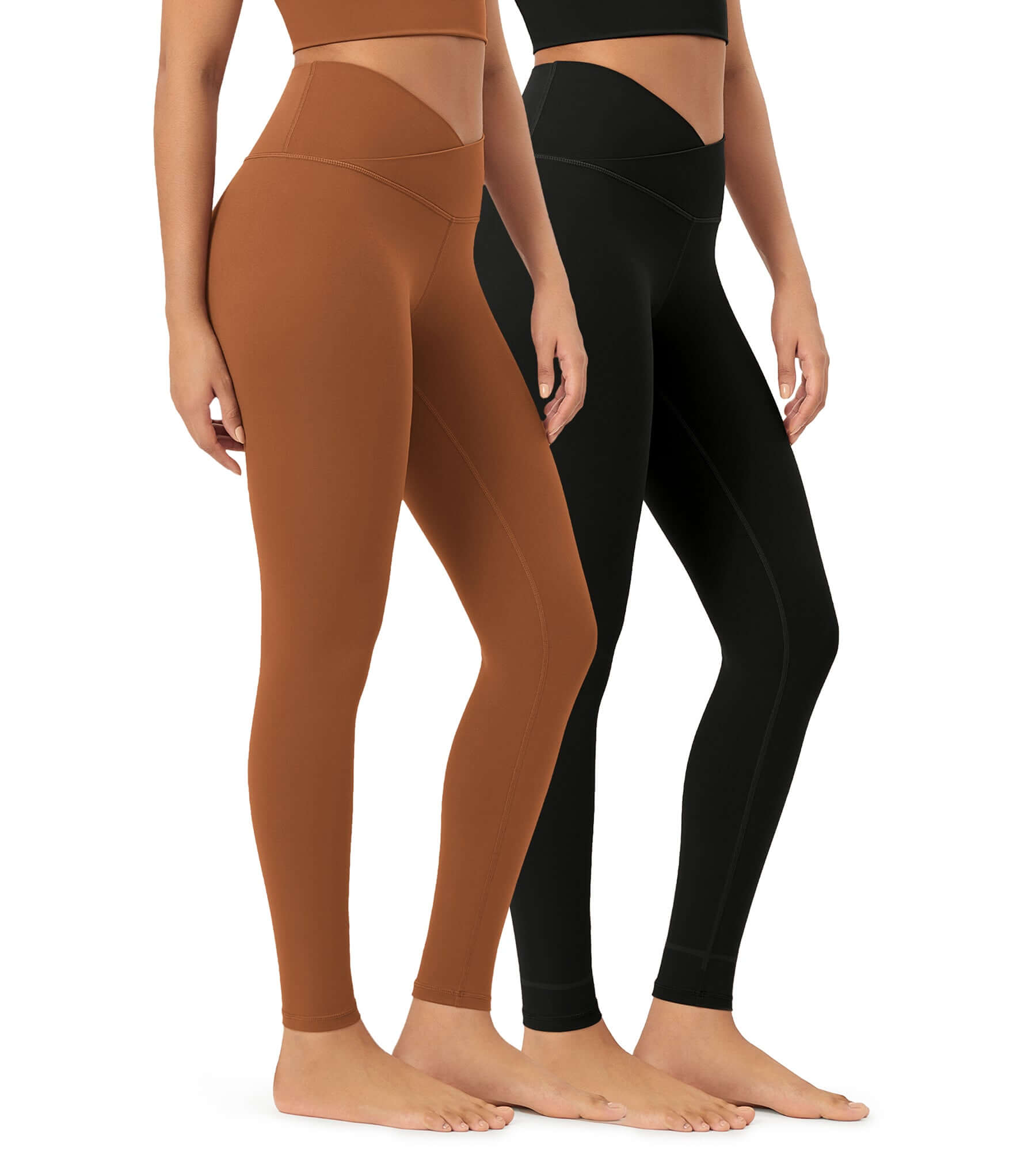2 Pack 28 Odcloud Buttery Soft Cross Waist Yoga Leggings Black+Caramel - ododos