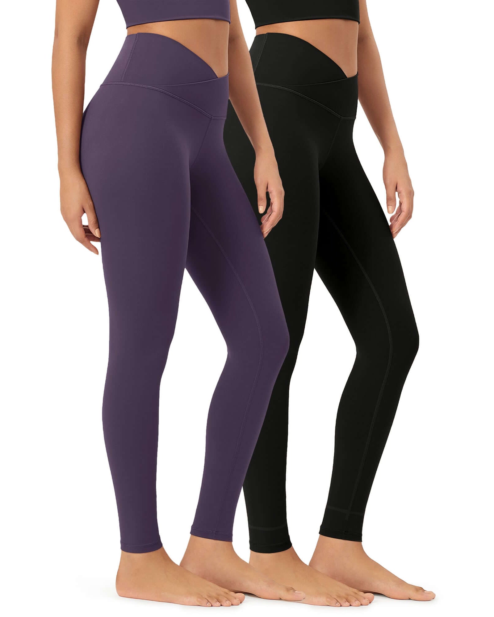 2 Pack 28 Odcloud Buttery Soft Cross Waist Yoga Leggings Black+Dark Purple - ododos