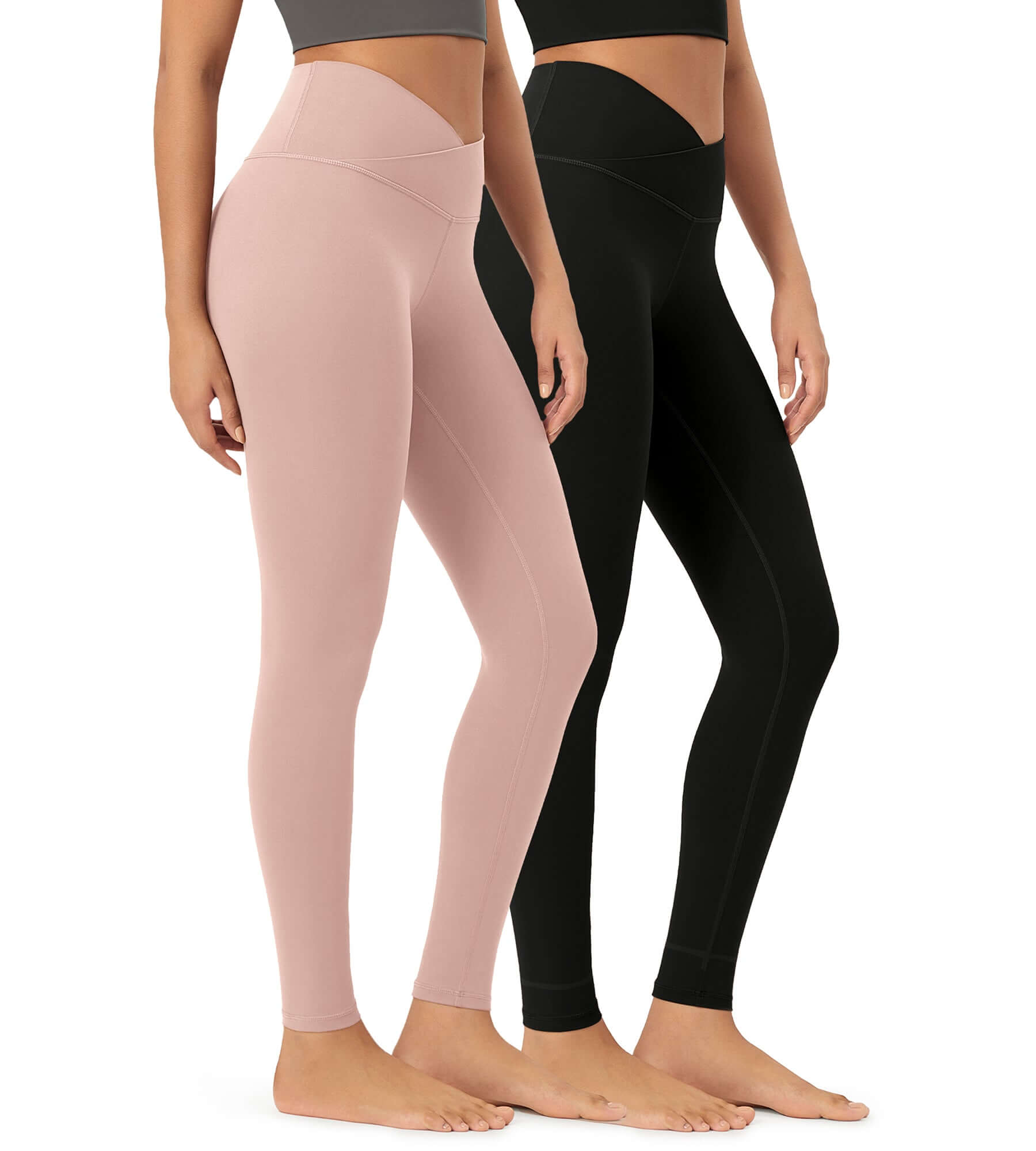 2 Pack 28 Odcloud Buttery Soft Cross Waist Yoga Leggings Black+dusty Pink - ododos