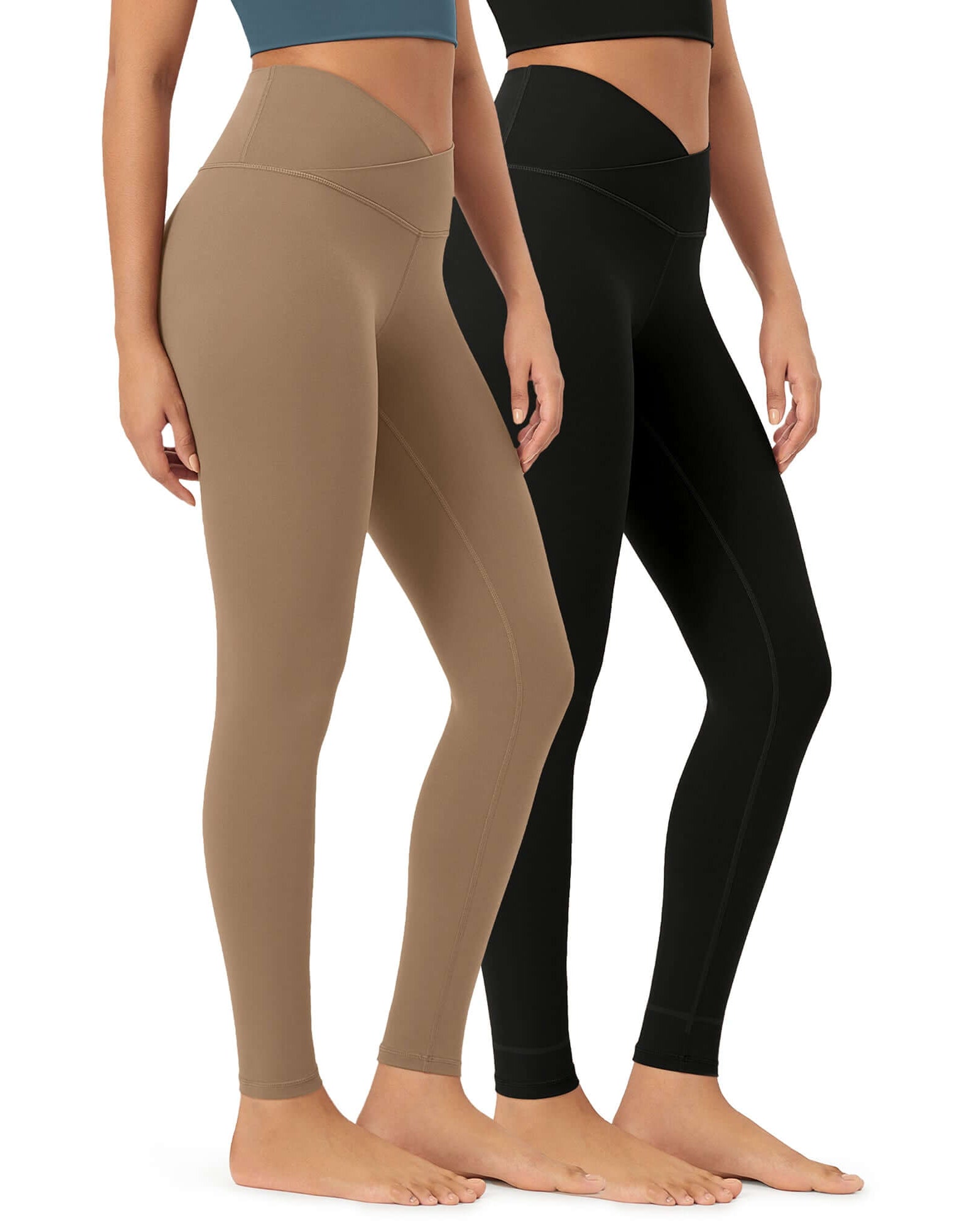 2 Pack 28 Odcloud Buttery Soft Cross Waist Yoga Leggings Black+light Brown - ododos