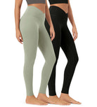 2 Pack 28 Odcloud Buttery Soft Cross Waist Yoga Leggings Black+lime Stone - ododos
