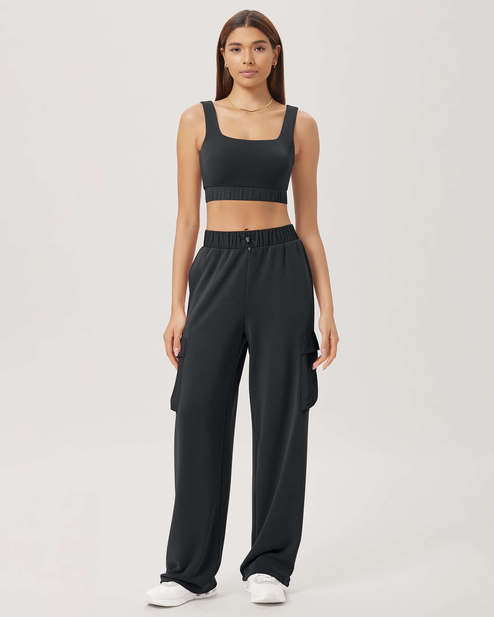 Wide Leg Cargo Adjustable Shockcord Loose Jogger Pants with Pockets - ododos