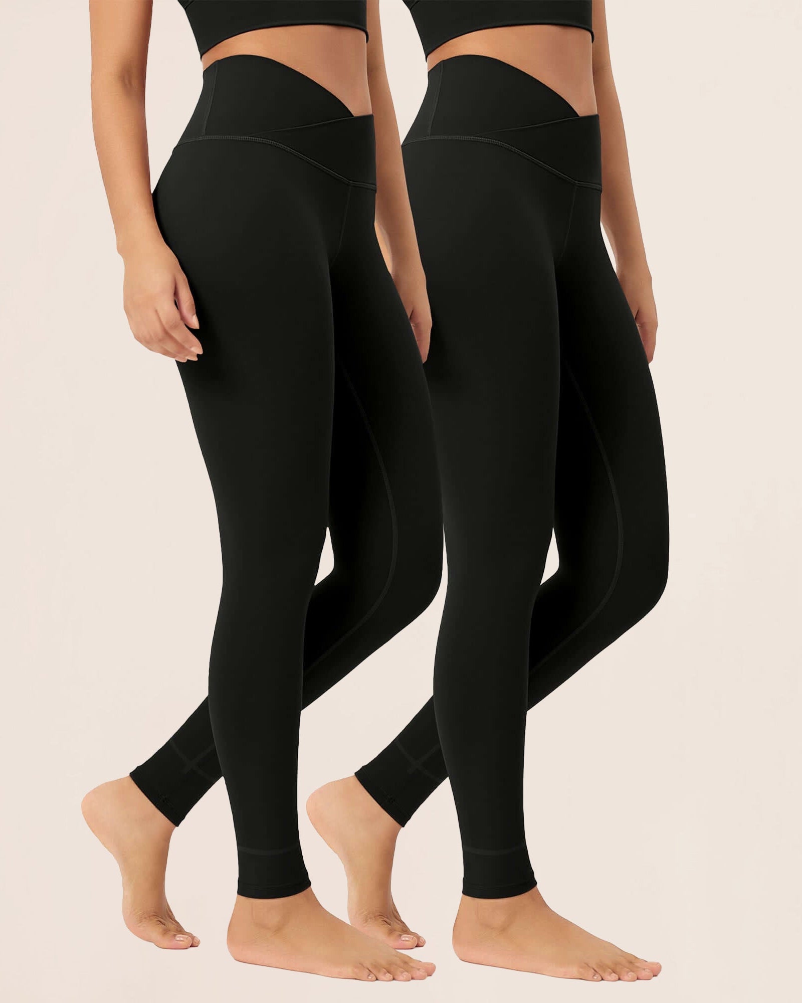 2 Pack 28 Odcloud Buttery Soft Cross Waist Yoga Leggings Black+Black - ododos
