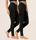 2 Pack 28 Odcloud Buttery Soft Cross Waist Yoga Leggings Black+Black - ododos