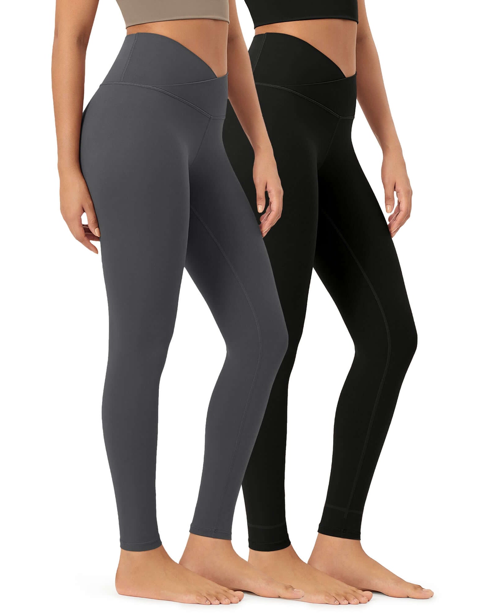 2 Pack 28 Odcloud Buttery Soft Cross Waist Yoga Leggings Black+Charcoal - ododos