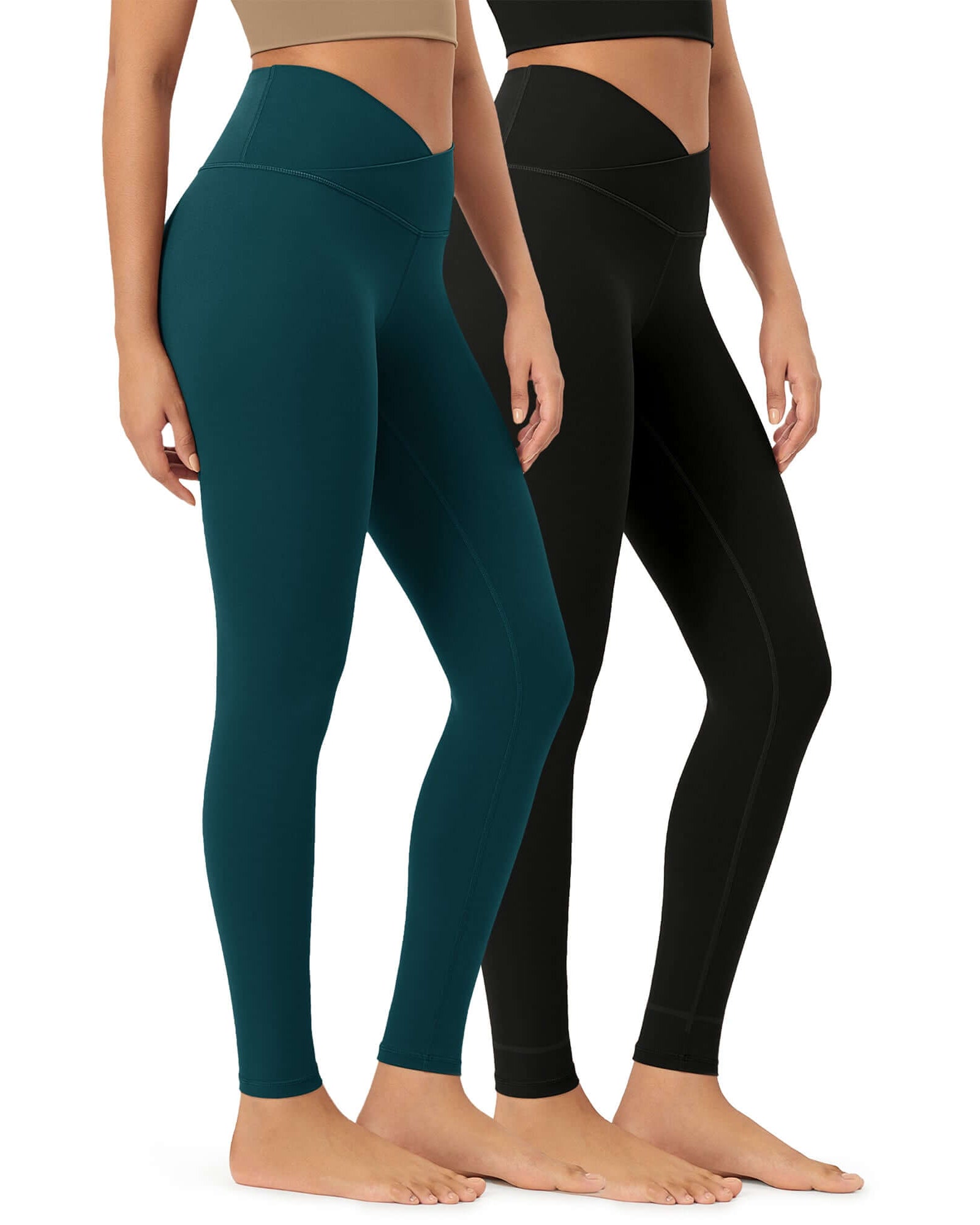 2 Pack 28 Odcloud Buttery Soft Cross Waist Yoga Leggings Black+Forest Teal - ododos