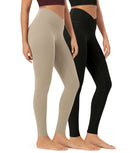 2 Pack 28 Odcloud Buttery Soft Cross Waist Yoga Leggings Black+shaker Beige - ododos