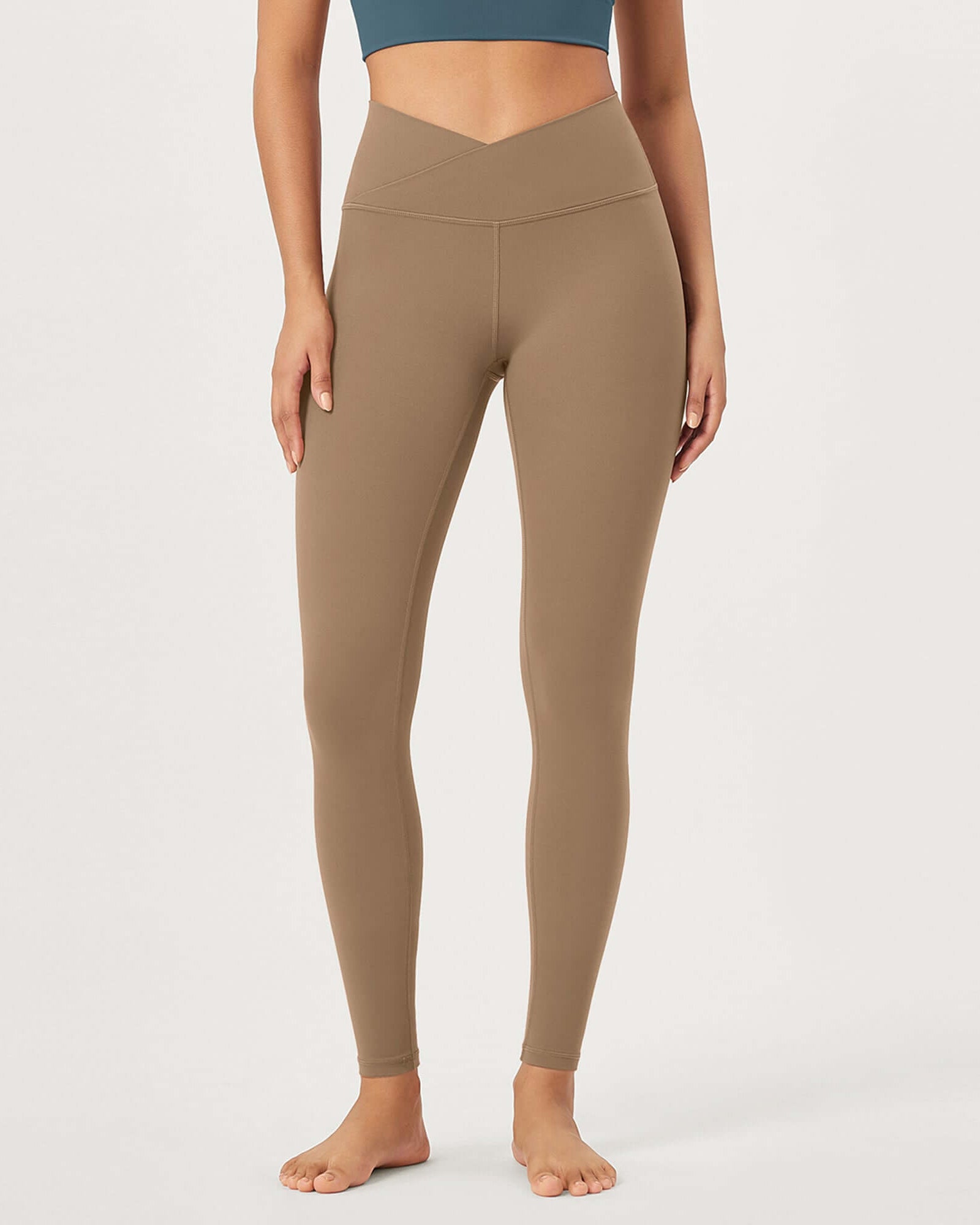 28 Buttery Soft Cross Waist Lounge Yoga Leggings Light Brown - ododos