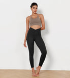 7/8 Pattern Cross Waist Running Leggings Leopard Spots Black - ododos