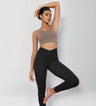 7/8 Pattern Cross Waist Running Leggings - ododos