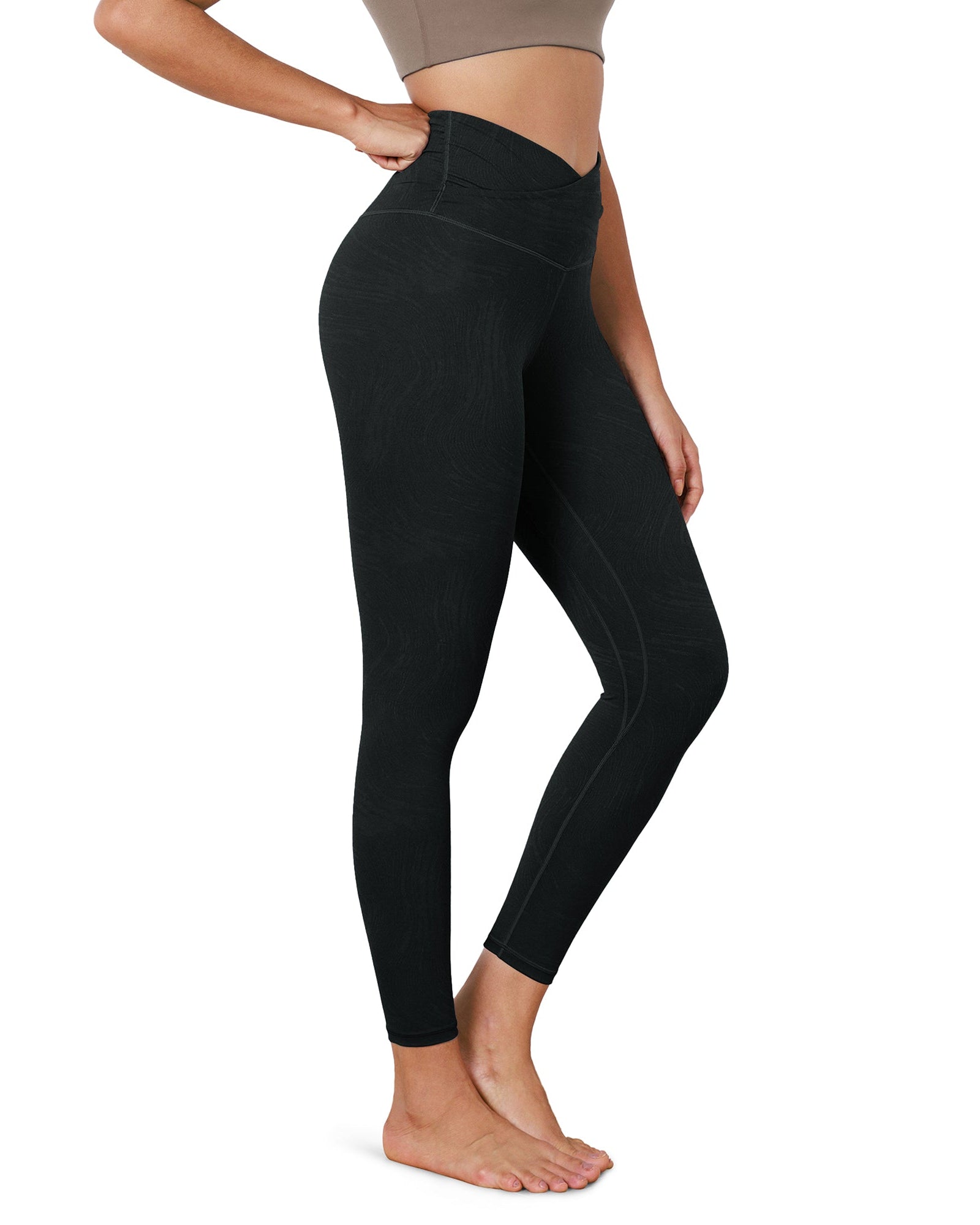7/8 Pattern Cross Waist Running Leggings - ododos
