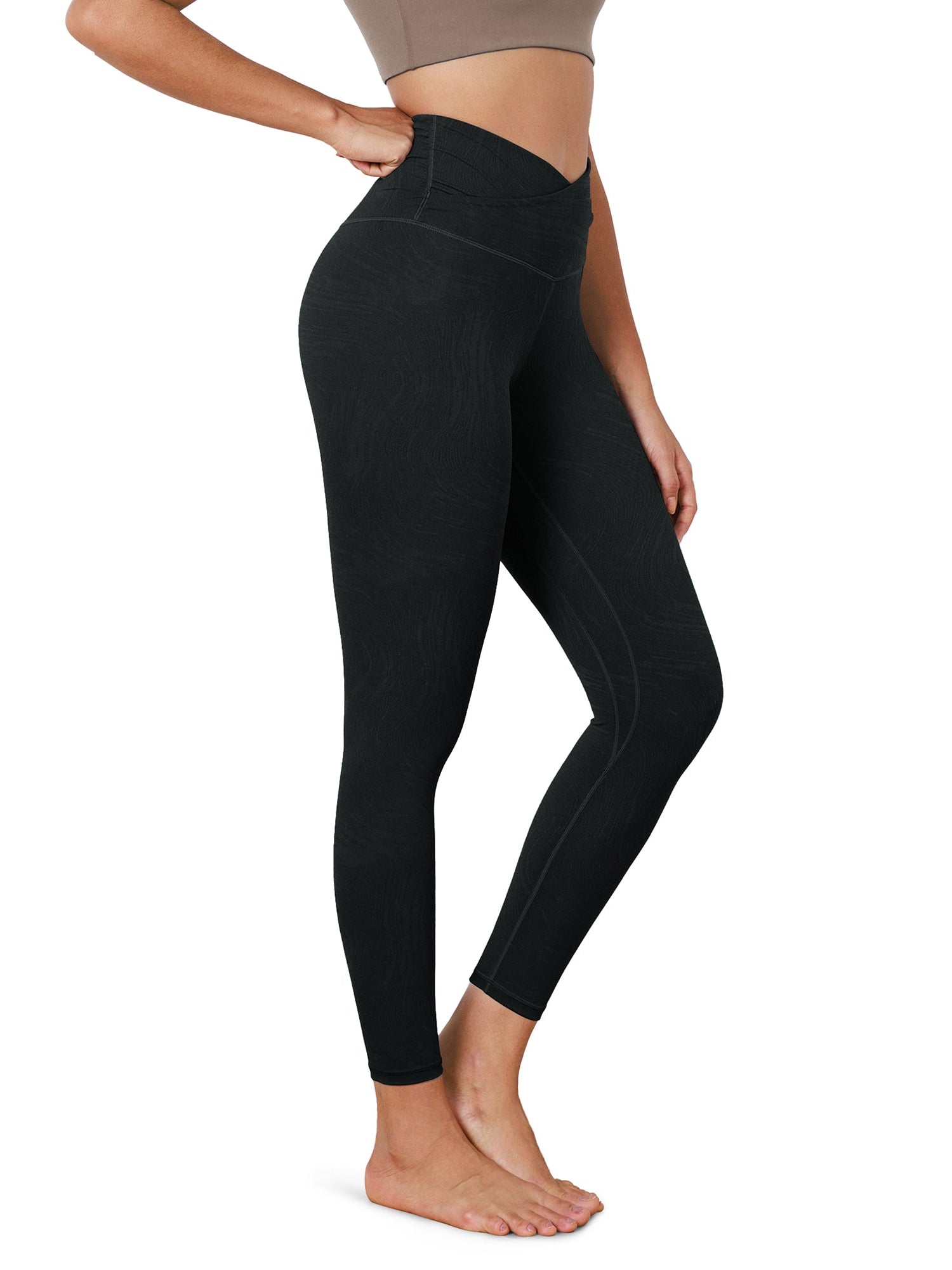 7/8 Pattern Cross Waist Running Leggings - ododos
