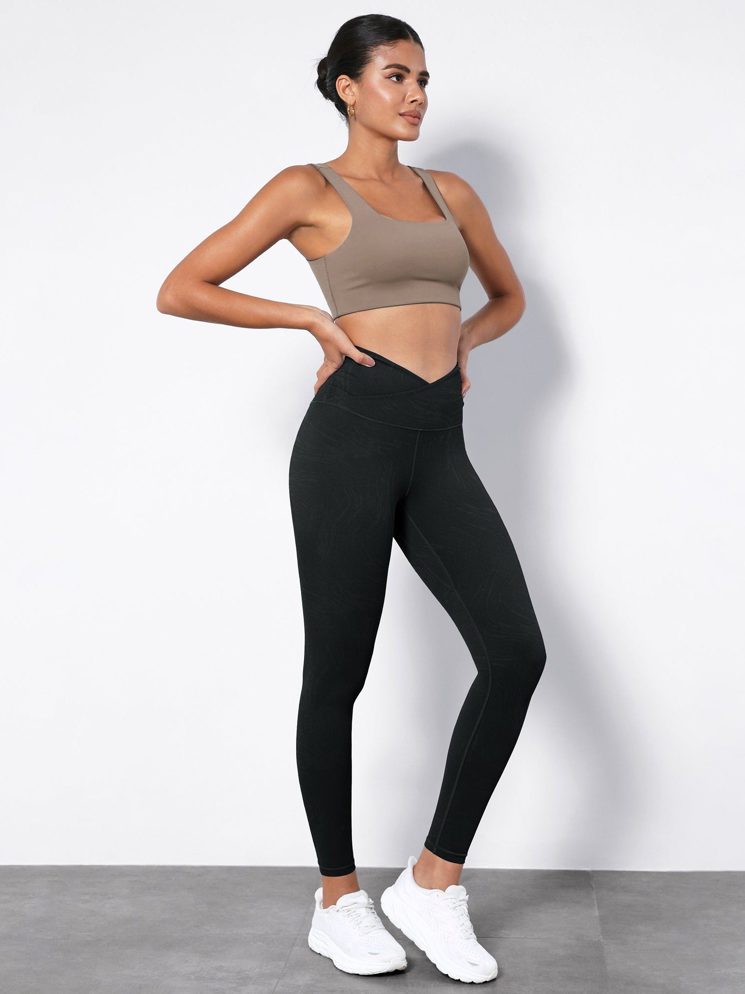 7/8 Pattern Cross Waist Running Leggings - ododos