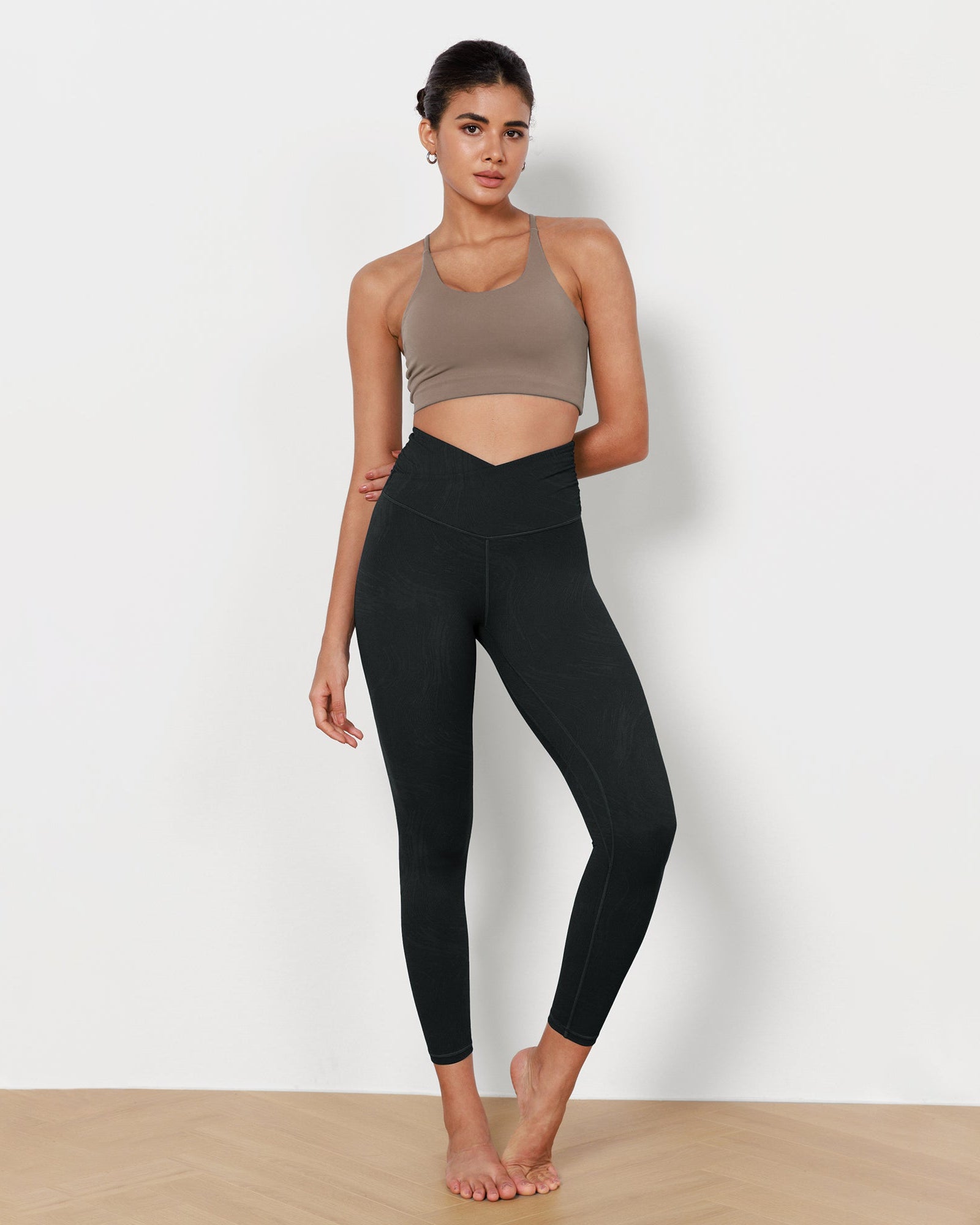 7/8 Pattern Cross Waist Running Leggings Wave Black - ododos