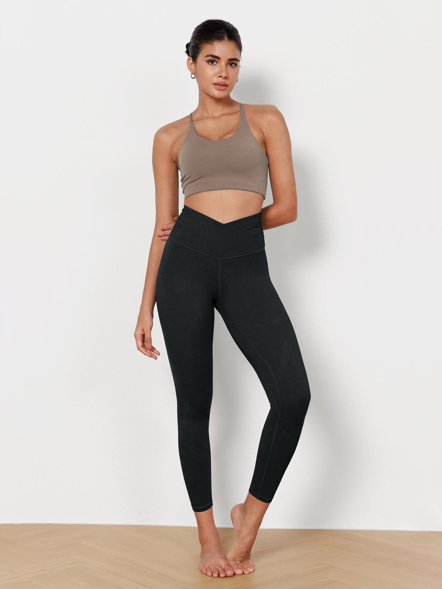 7/8 Pattern Cross Waist Running Leggings Wave Black - ododos