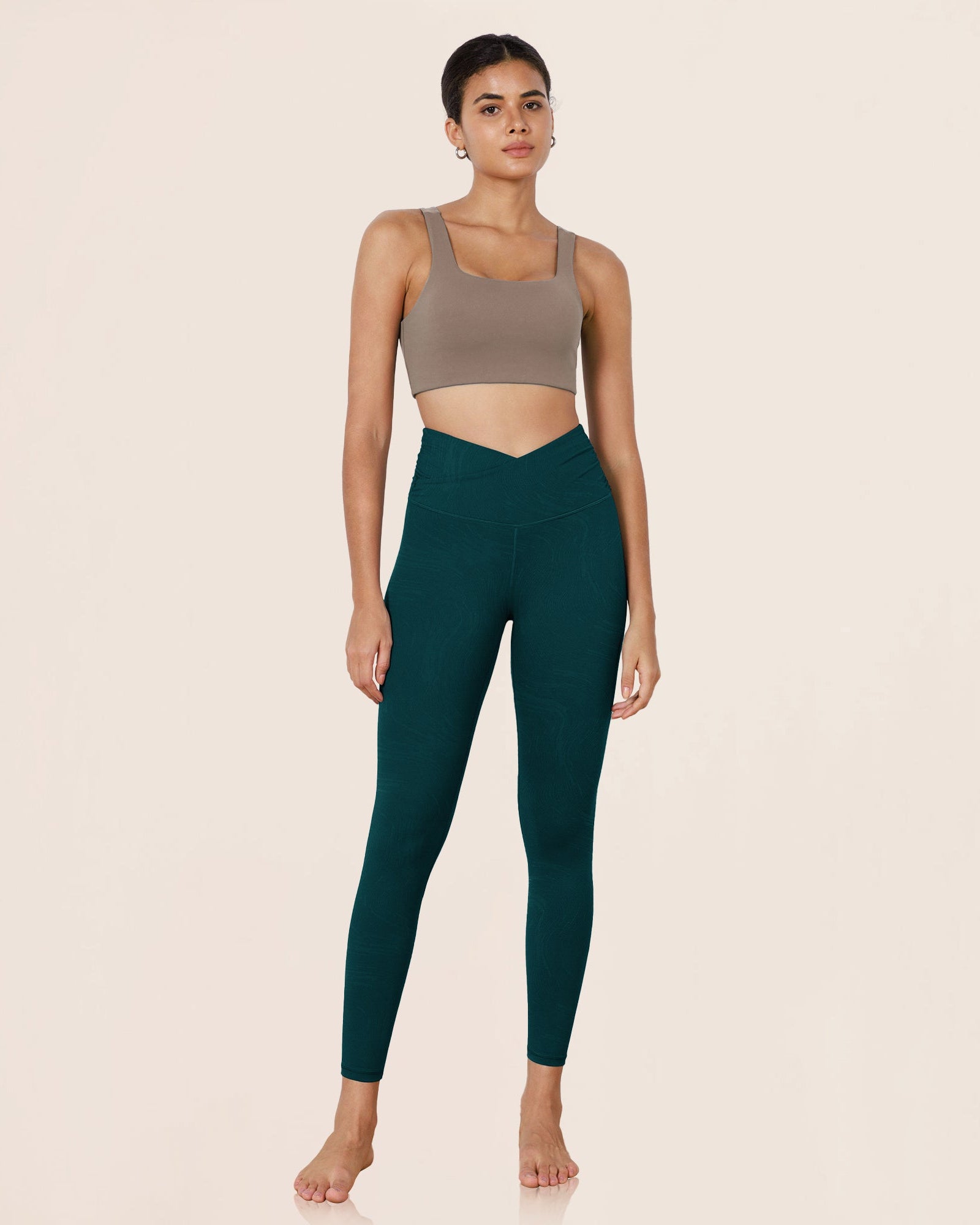 7/8 Pattern Cross Waist Running Leggings Wave Forest Teal - ododos