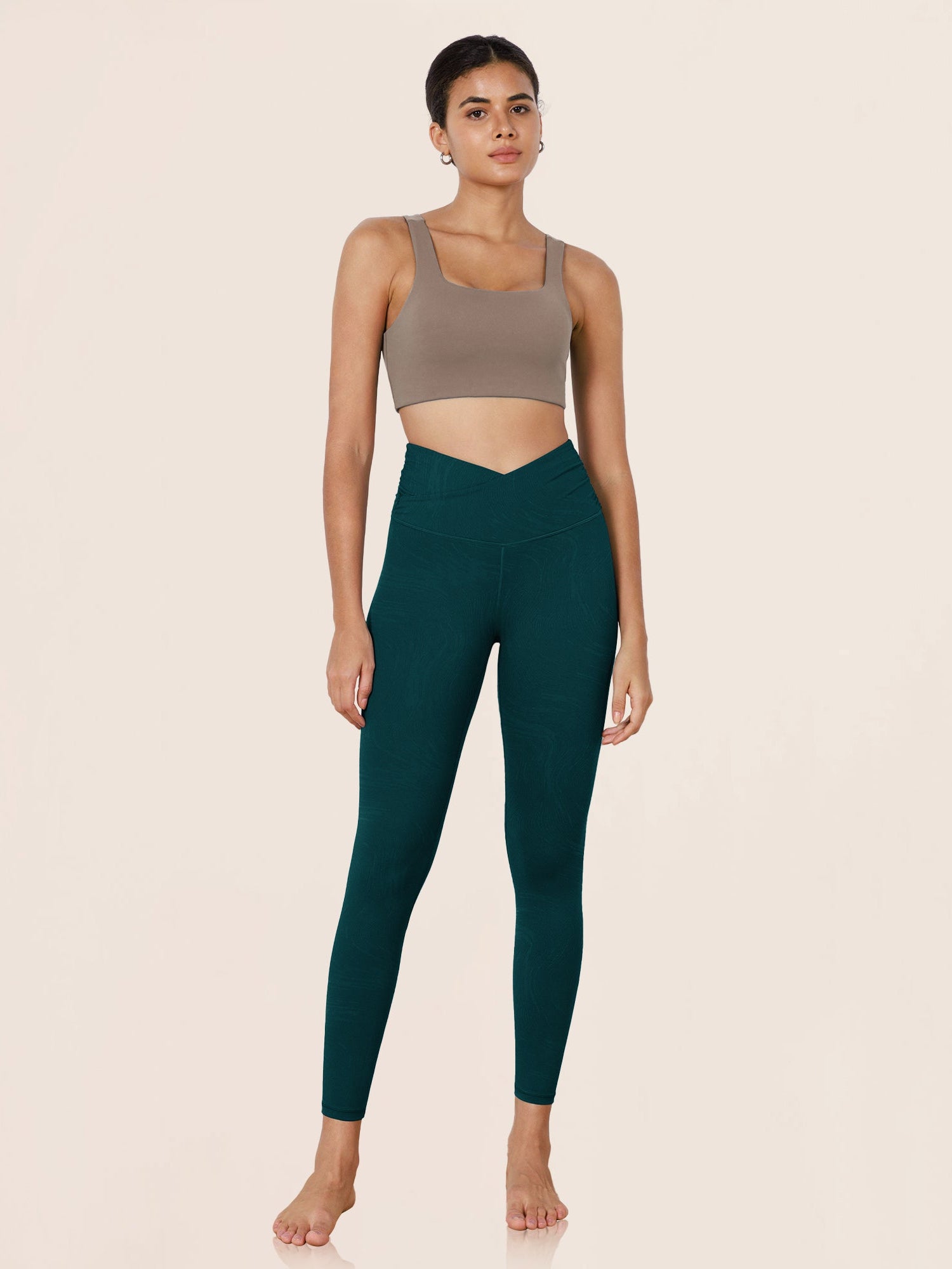 7/8 Pattern Cross Waist Running Leggings Wave Forest Teal - ododos