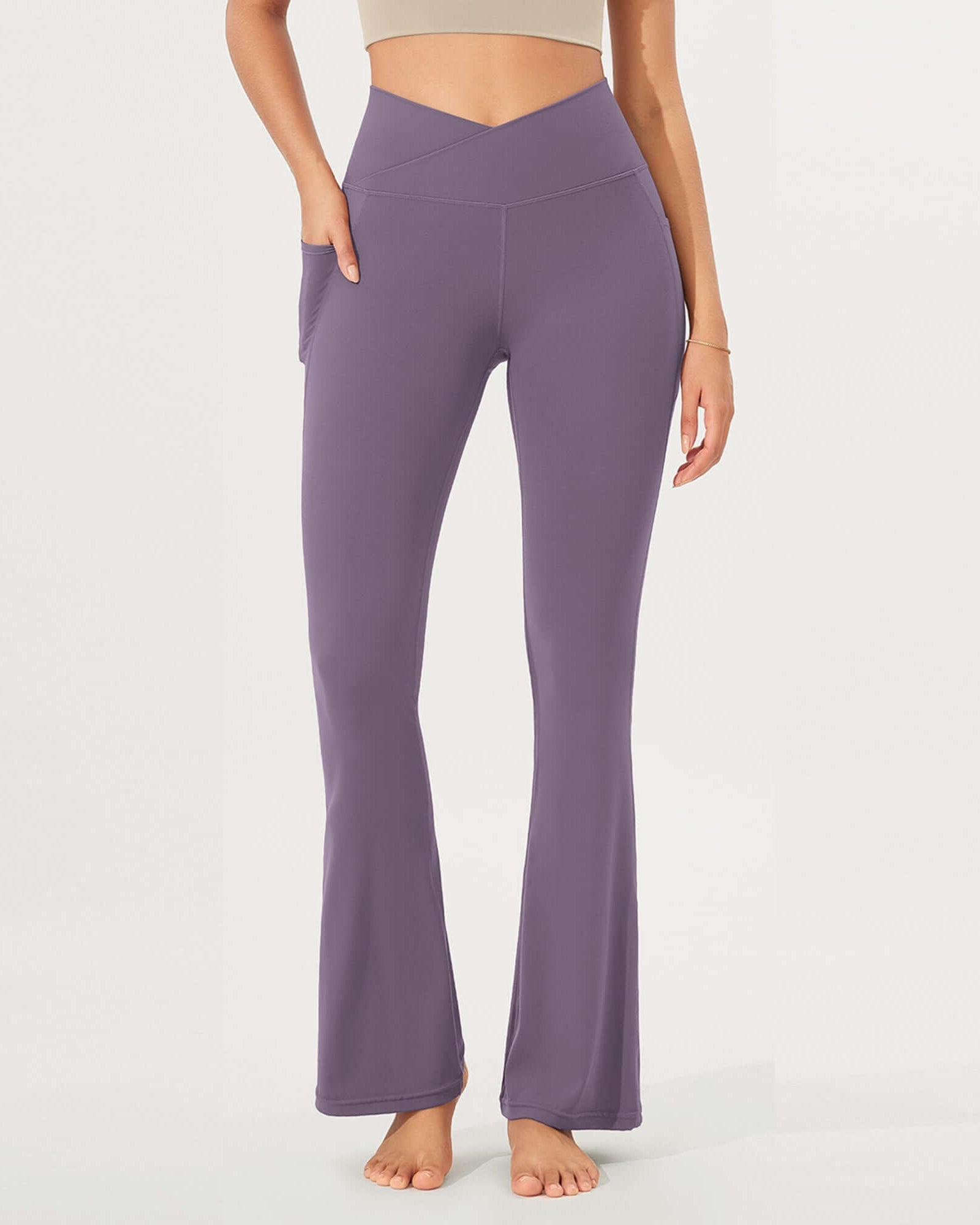 32 Cloud Feeling Bootcut Lounge Yoga Pants with Pockets Ash Violet - ododos