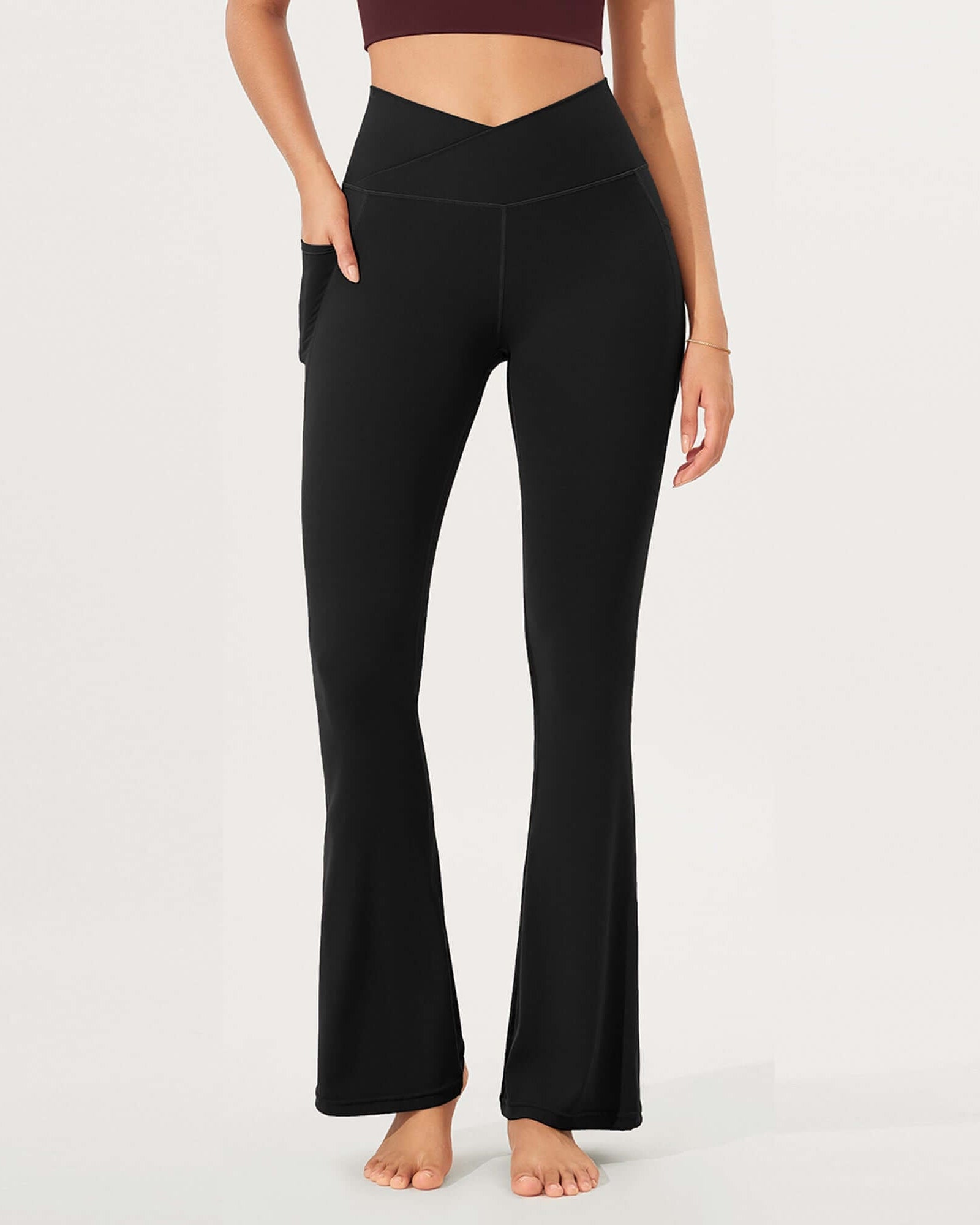 32 Cloud Feeling Bootcut Lounge Yoga Pants with Pockets Black - ododos