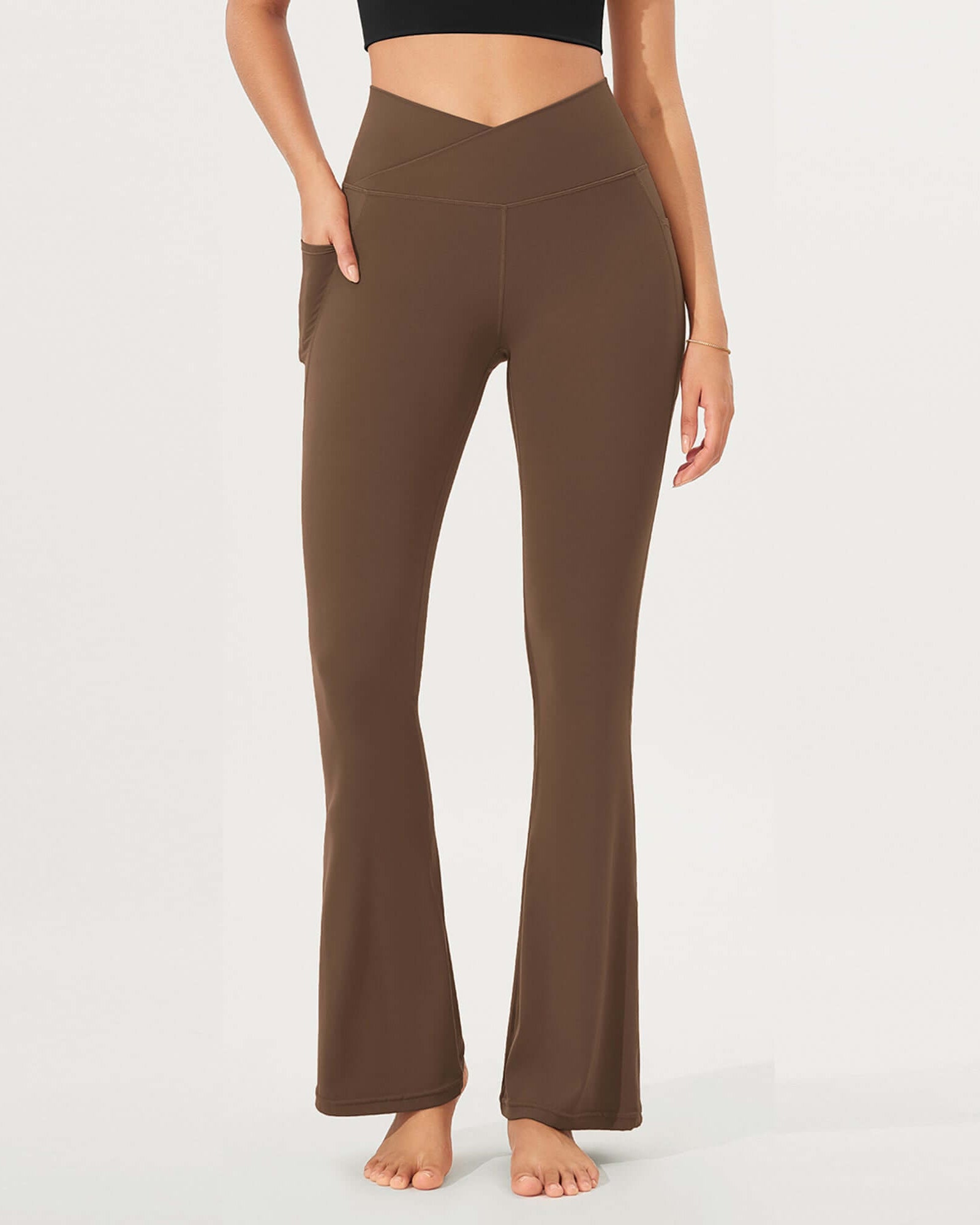 32 Cloud Feeling Bootcut Lounge Yoga Pants with Pockets Brunette - ododos