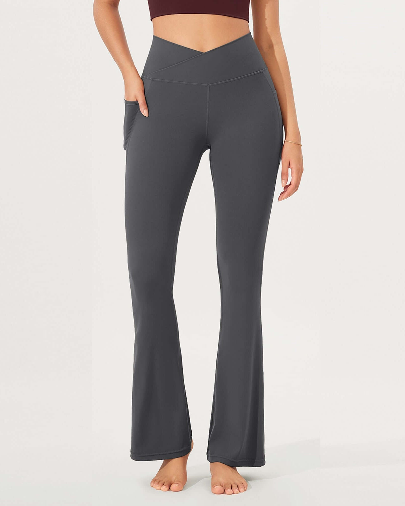 32 Cloud Feeling Bootcut Lounge Yoga Pants with Pockets Charcoal - ododos
