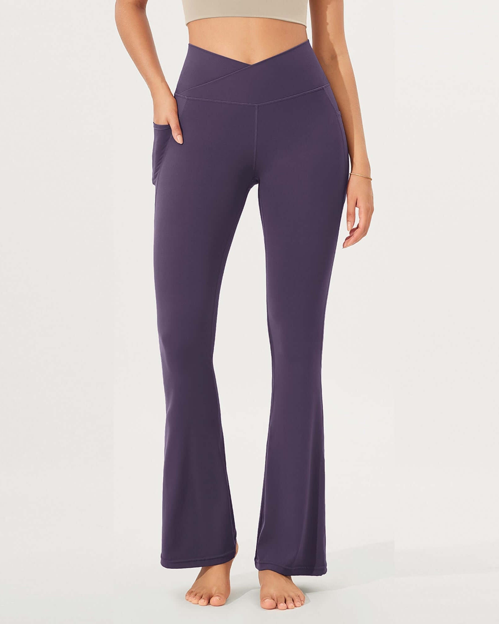 32 Cloud Feeling Bootcut Lounge Yoga Pants with Pockets Dark Purple - ododos