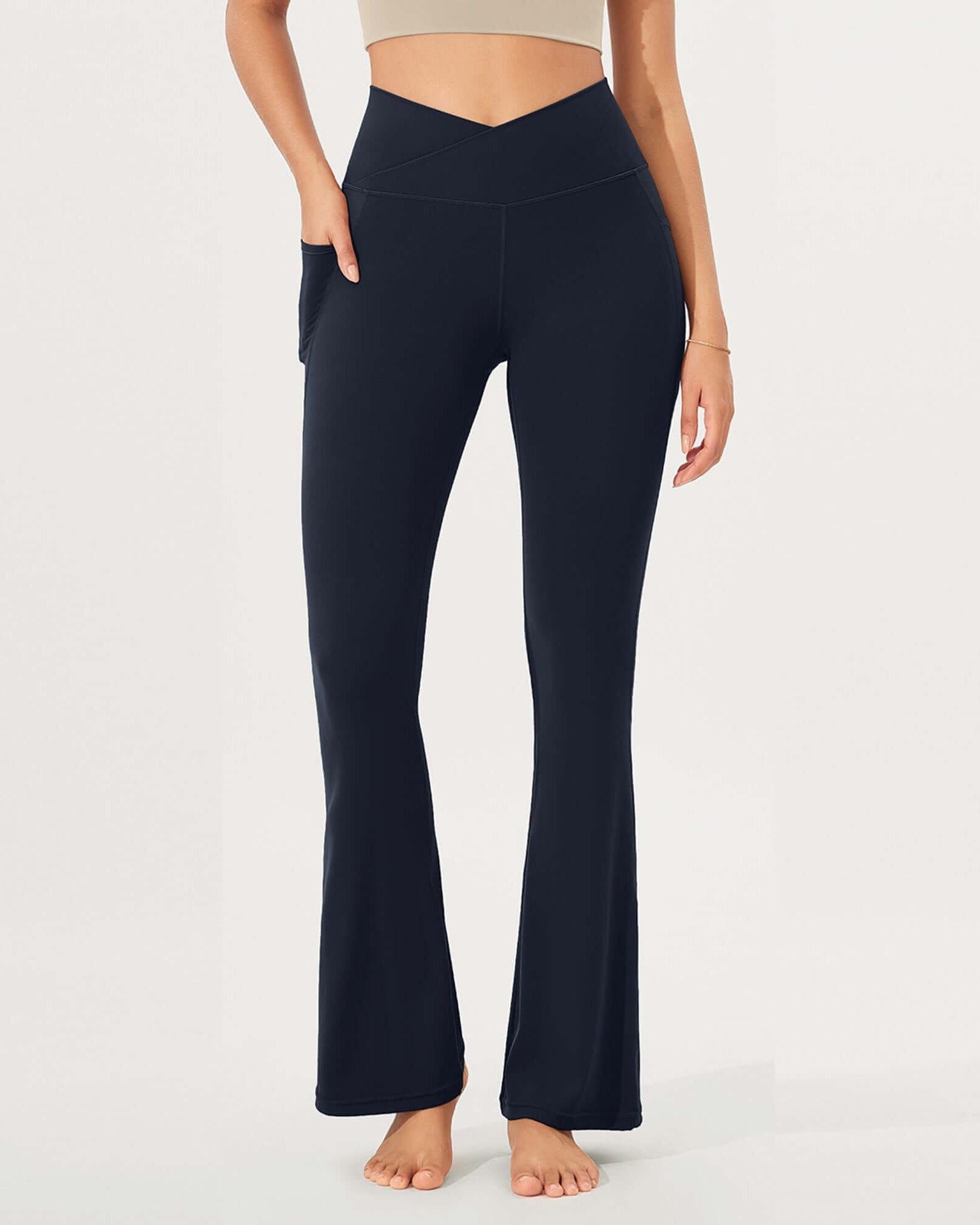 32 Cloud Feeling Bootcut Lounge Yoga Pants with Pockets Deep Navy - ododos