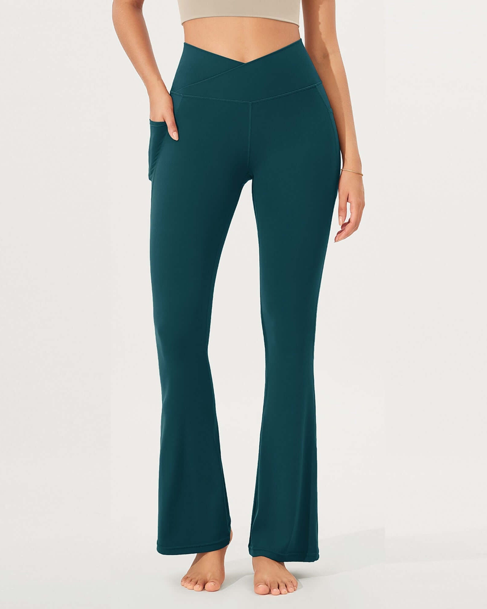 32 Cloud Feeling Bootcut Lounge Yoga Pants with Pockets Forest Teal - ododos