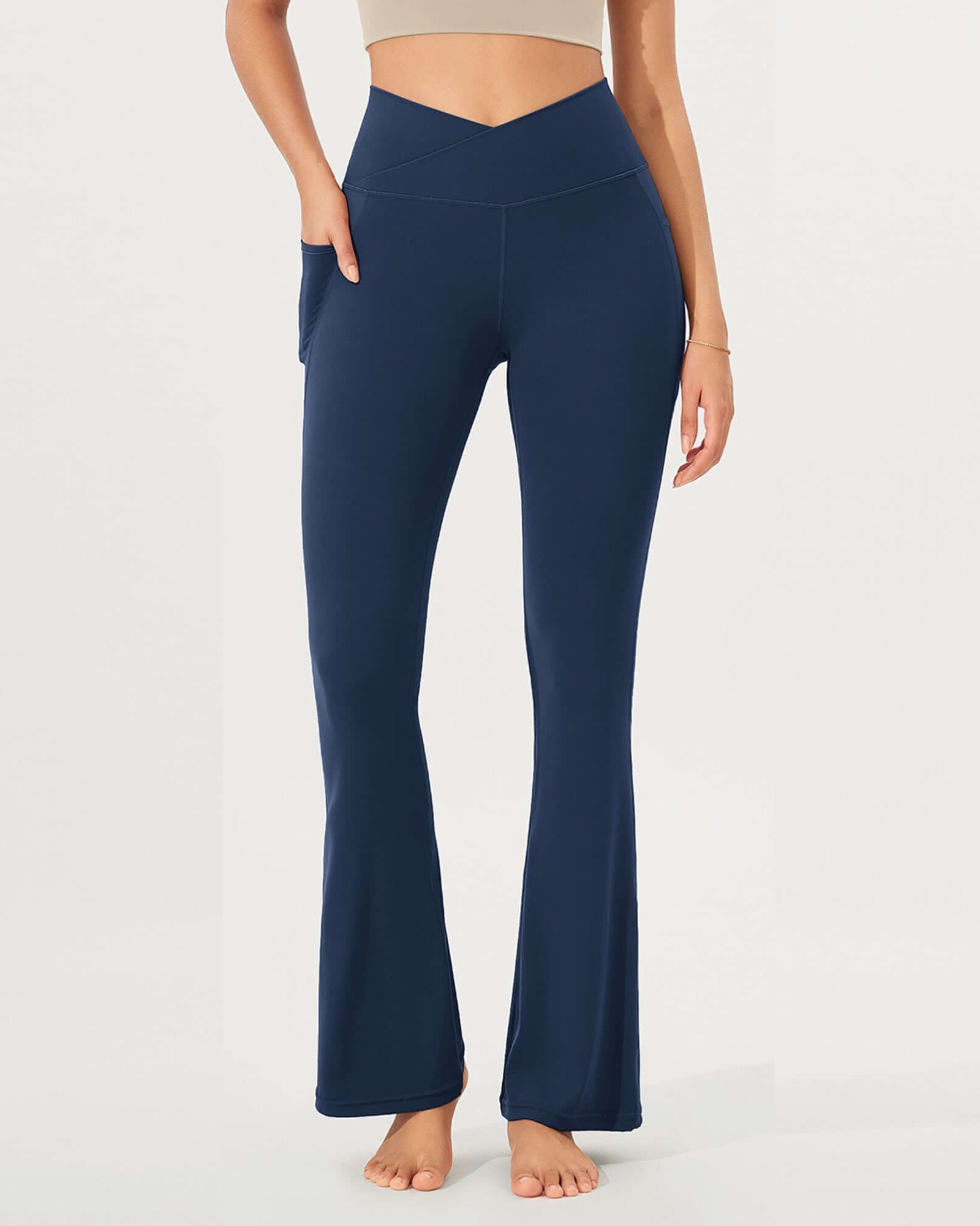 32 Cloud Feeling Bootcut Lounge Yoga Pants with Pockets Navy - ododos