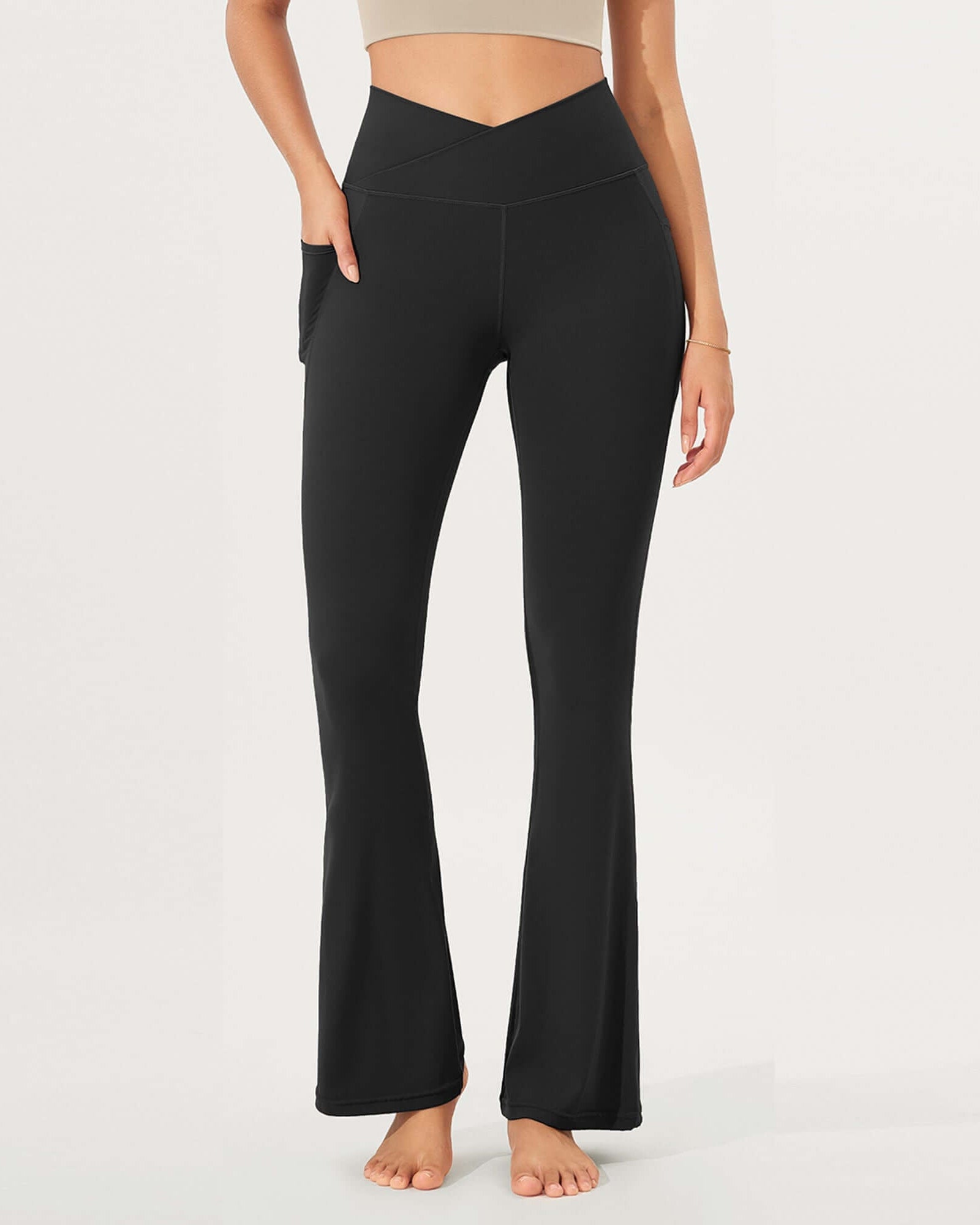 32 Cloud Feeling Bootcut Lounge Yoga Pants with Pockets Onyx Black Grey - ododos