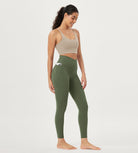 25 Crossover 7/8 V High Wasit Lounge Leggings with Pockets Dark Olive - ododos