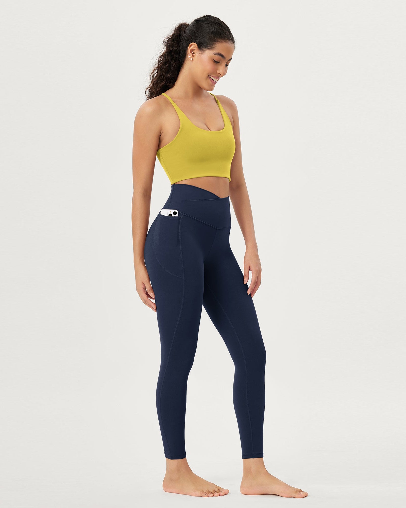 25 Crossover 7/8 V High Wasit Lounge Leggings with Pockets Navy - ododos