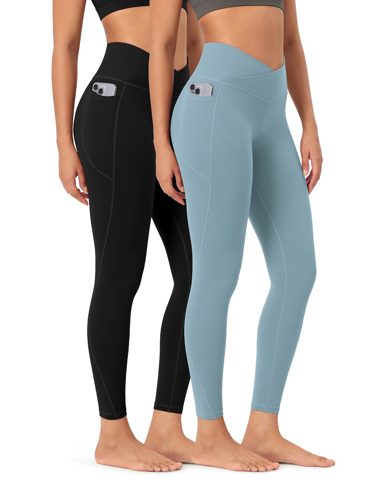 2-Pack 25 ODCLOUD Crossover Lounge Yoga Waist Leggings with Pockets Black+chambray - ododos