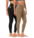 2-Pack 25 ODCLOUD Crossover Lounge Yoga Waist Leggings with Pockets Black+light Brown - ododos