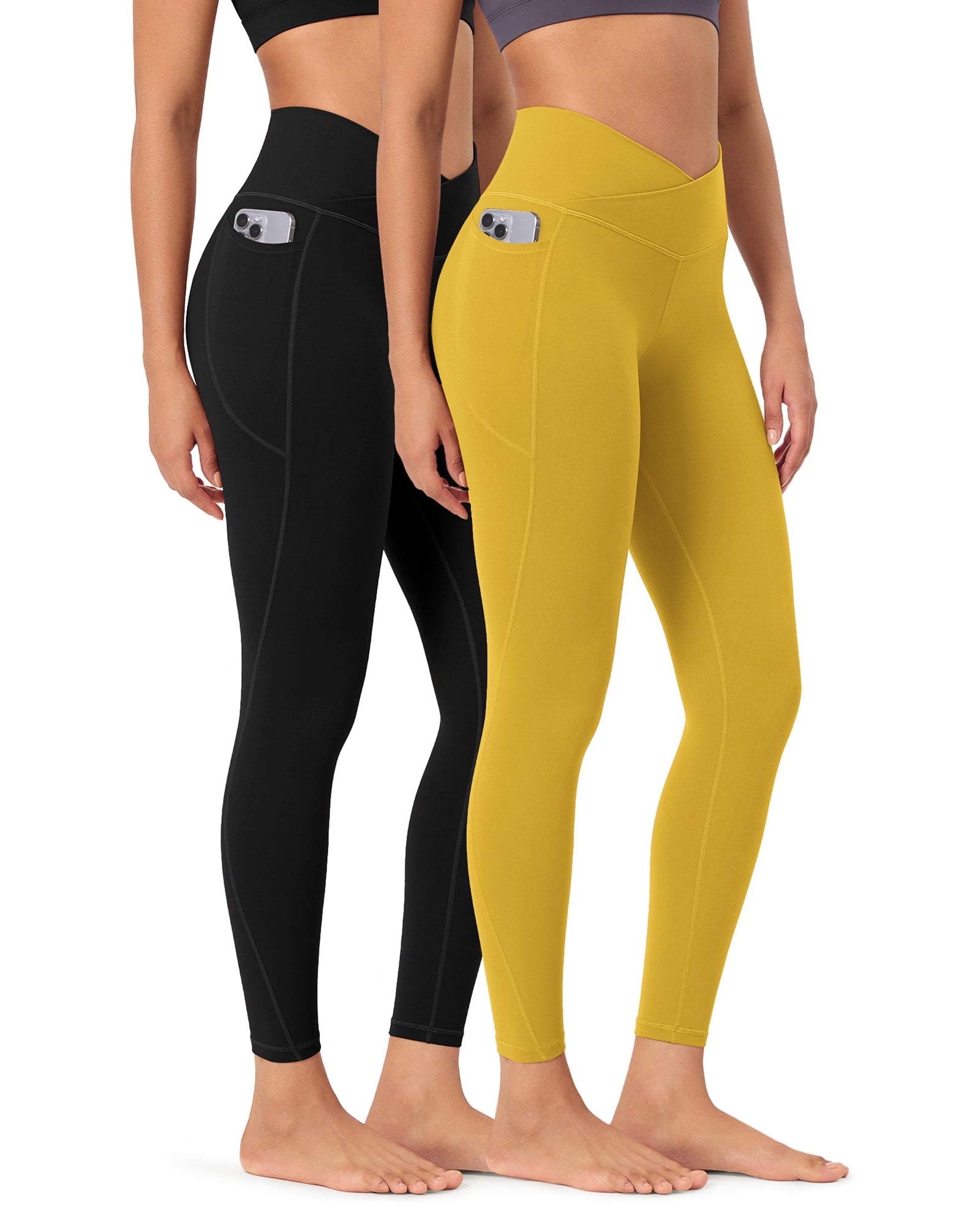 2-Pack 25 ODCLOUD Crossover Lounge Yoga Waist Leggings with Pockets Black+mango Mint - ododos