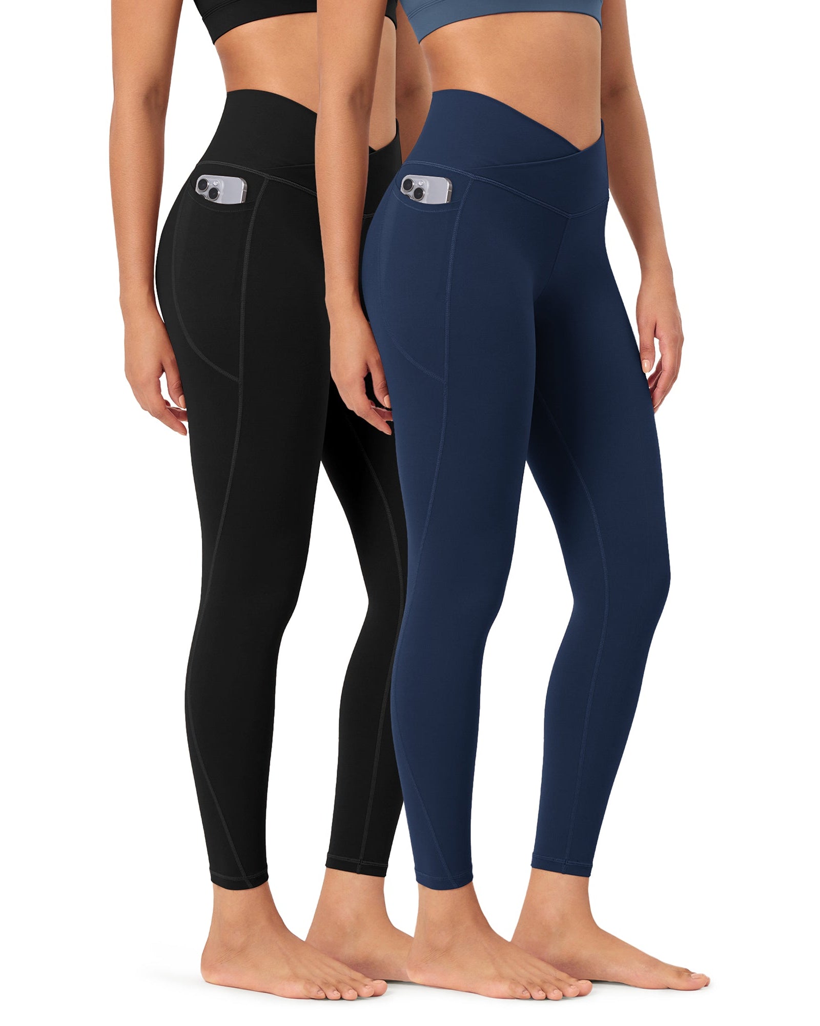 2-Pack 25 ODCLOUD Crossover Lounge Yoga Waist Leggings with Pockets Black+Navy - ododos