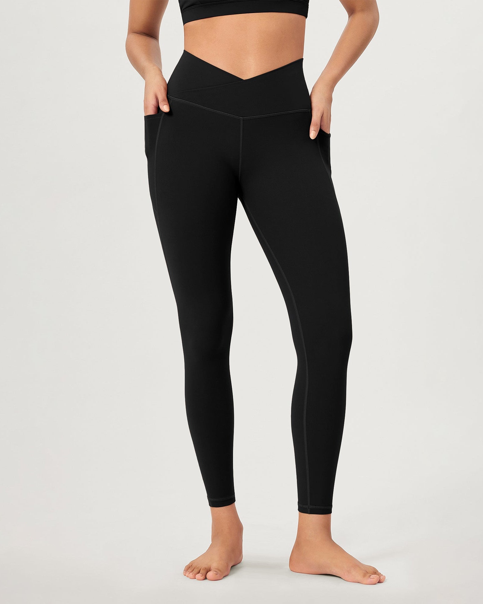25 ODCLOUD Crossover Lounge Yoga Waist Leggings with Pockets Black - ododos