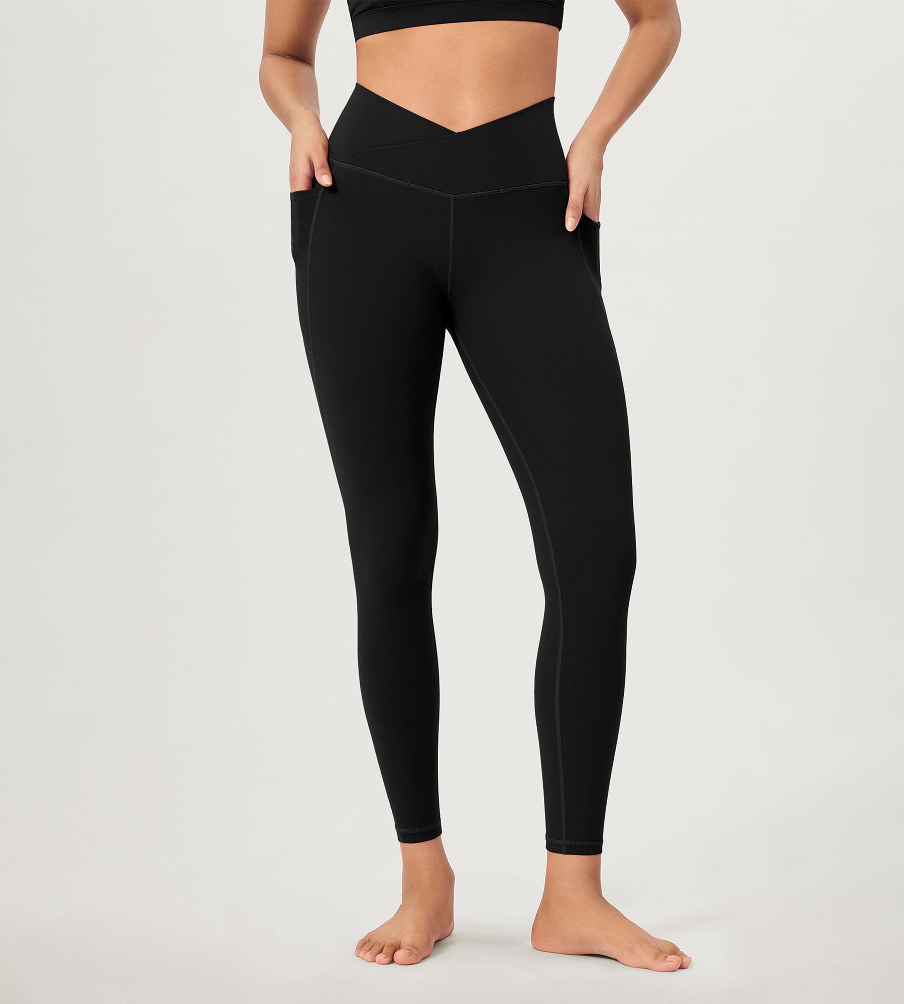 25 ODCLOUD Crossover Lounge Yoga Waist Leggings with Pockets Black - ododos