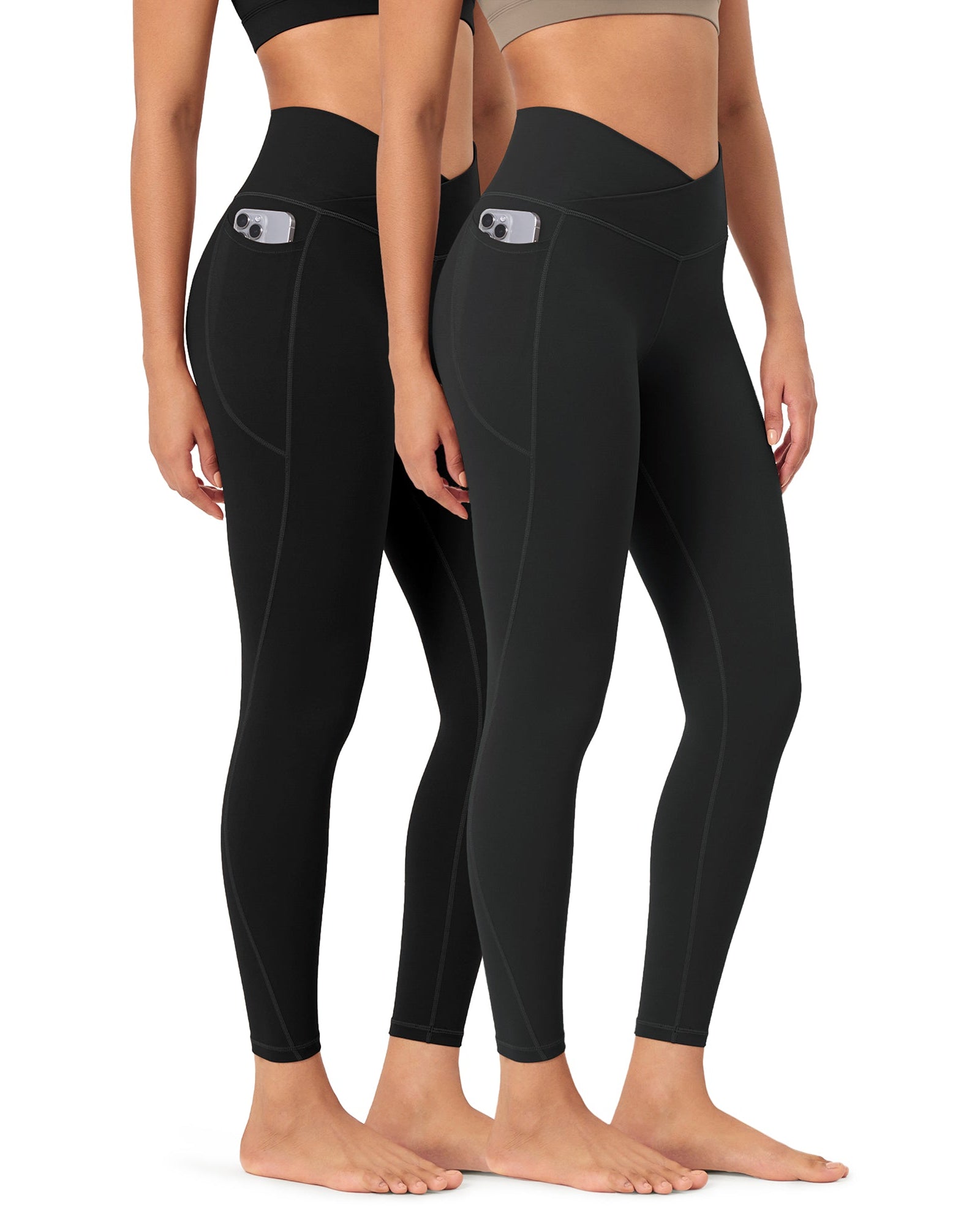 2-Pack 25 ODCLOUD Crossover Lounge Yoga Waist Leggings with Pockets Black+onyx Black Grey - ododos