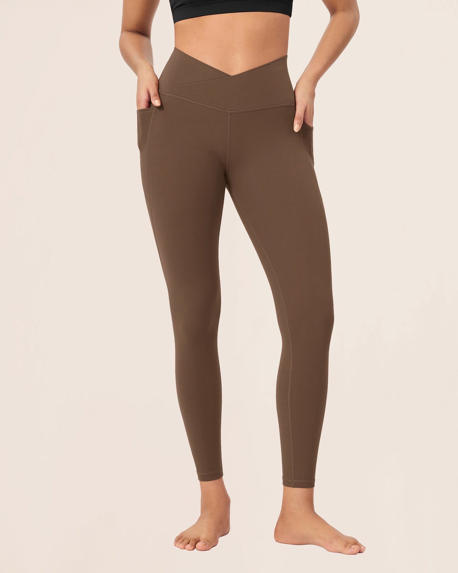 25 ODCLOUD Crossover Lounge Yoga Waist Leggings with Pockets Brunette - ododos