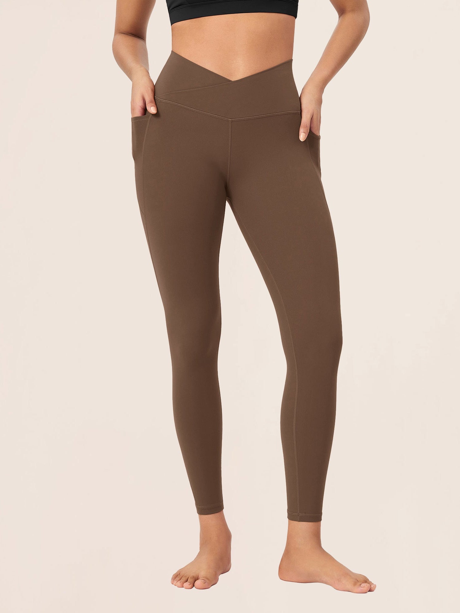 25 ODCLOUD Crossover Lounge Yoga Waist Leggings with Pockets Brunette - ododos