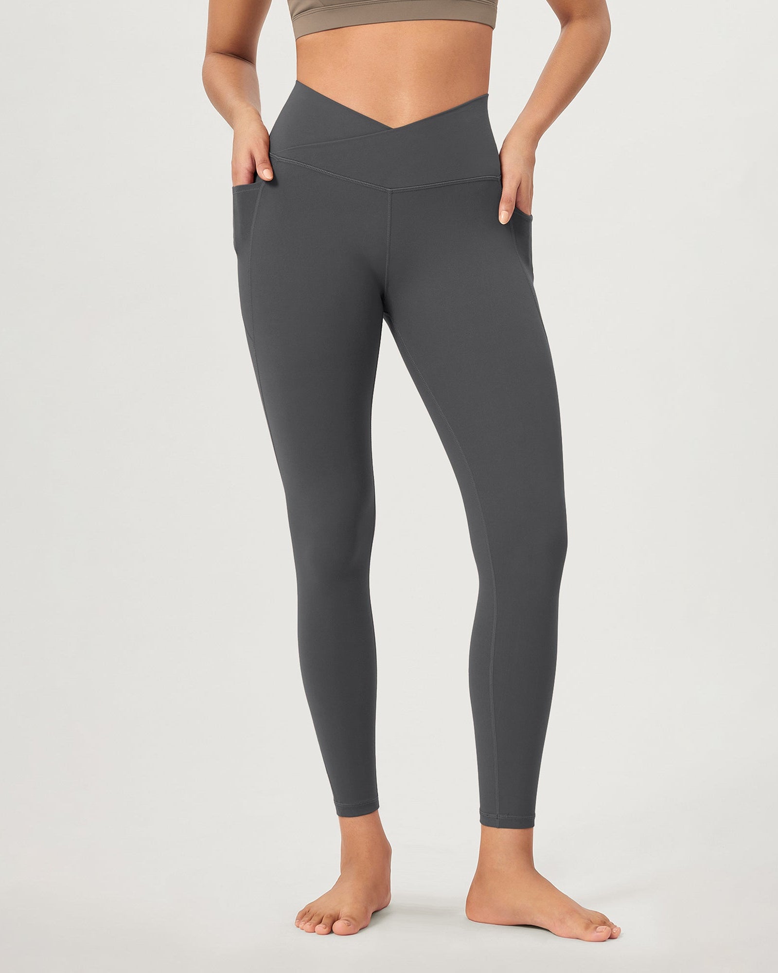 25 ODCLOUD Crossover Lounge Yoga Waist Leggings with Pockets Charcoal - ododos