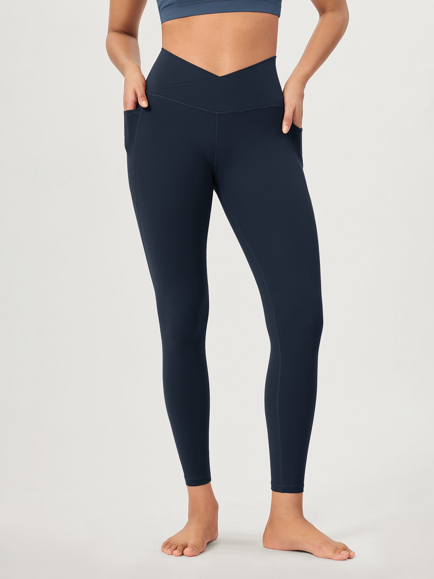 25 ODCLOUD Crossover Lounge Yoga Waist Leggings with Pockets Deep Navy - ododos