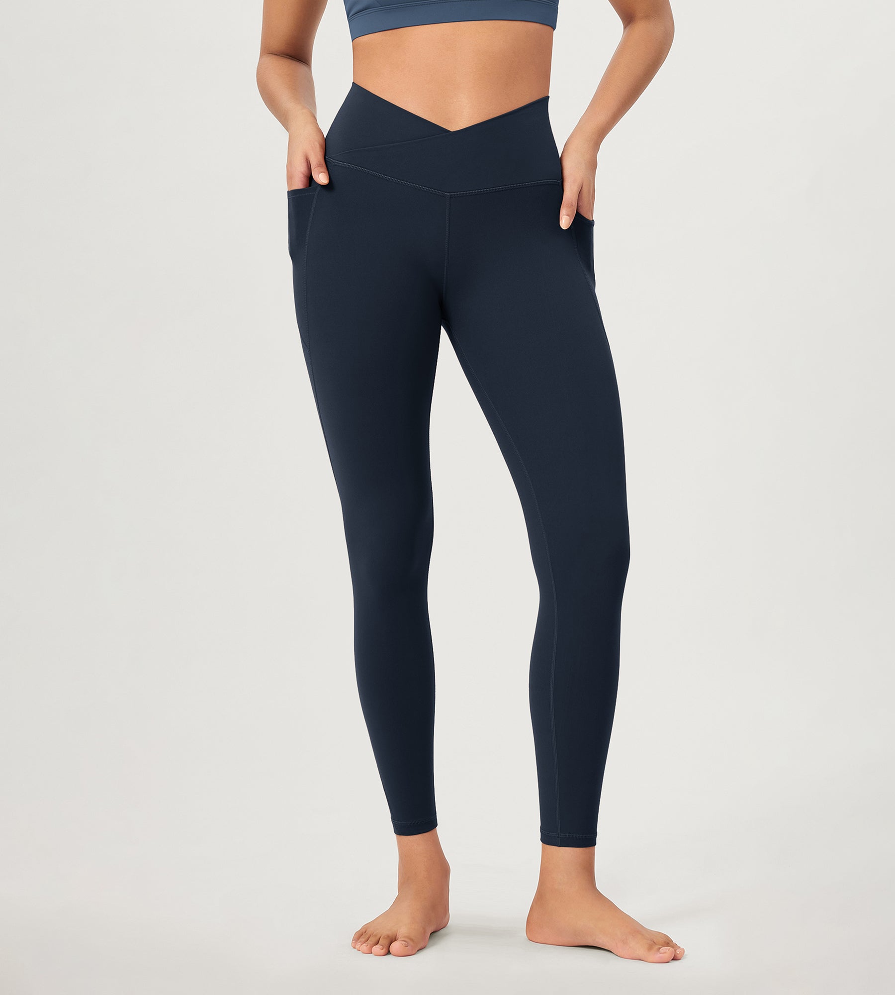 25 ODCLOUD Crossover Lounge Yoga Waist Leggings with Pockets Deep Navy - ododos
