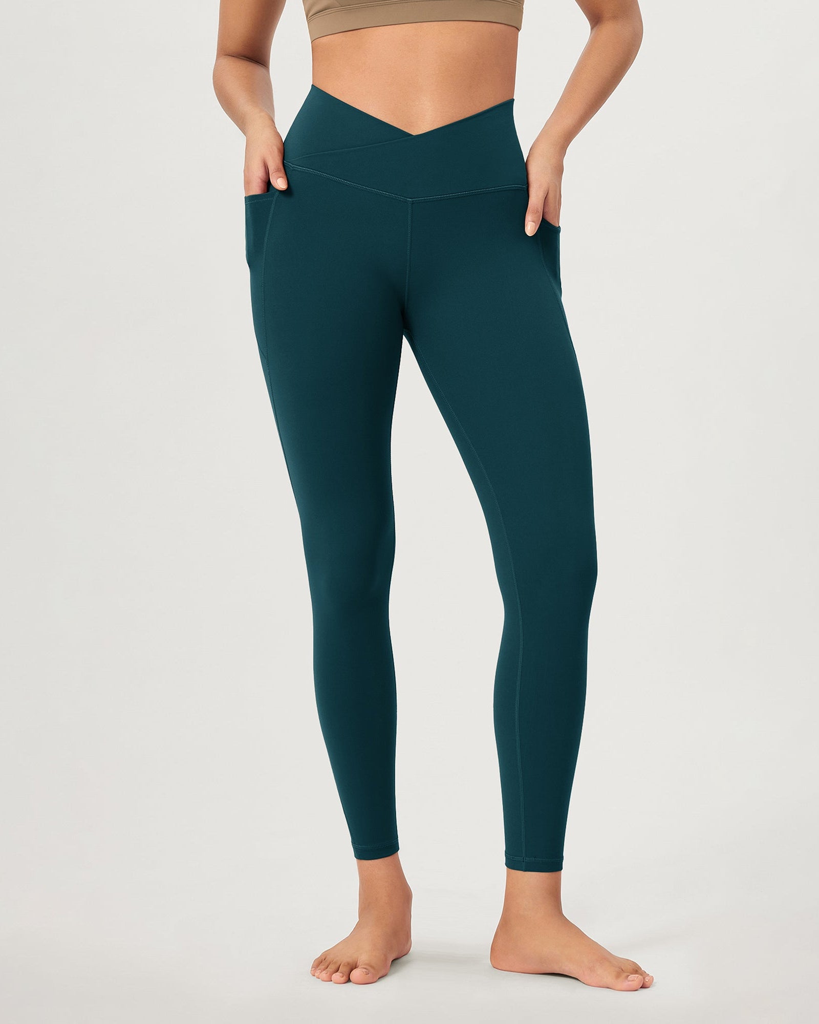25 ODCLOUD Crossover Lounge Yoga Waist Leggings with Pockets Forest Teal - ododos